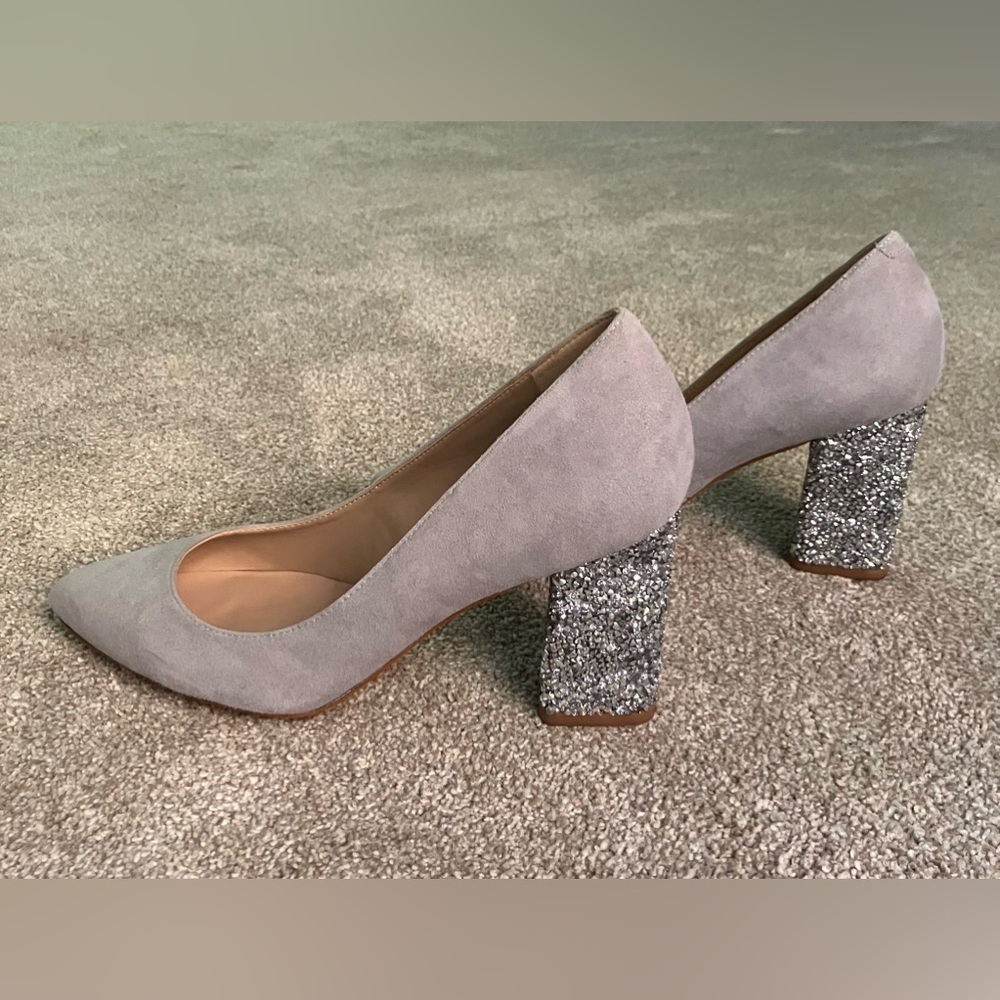 Aldo gray suede block heel shoes pumps  sparkle sexy glam elegant prom bling 8.5